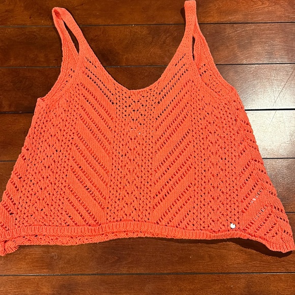 Abercrombie & Fitch Open knit Oversized Boxy tank sweater pumpkin orange Small - Picture 4 of 12